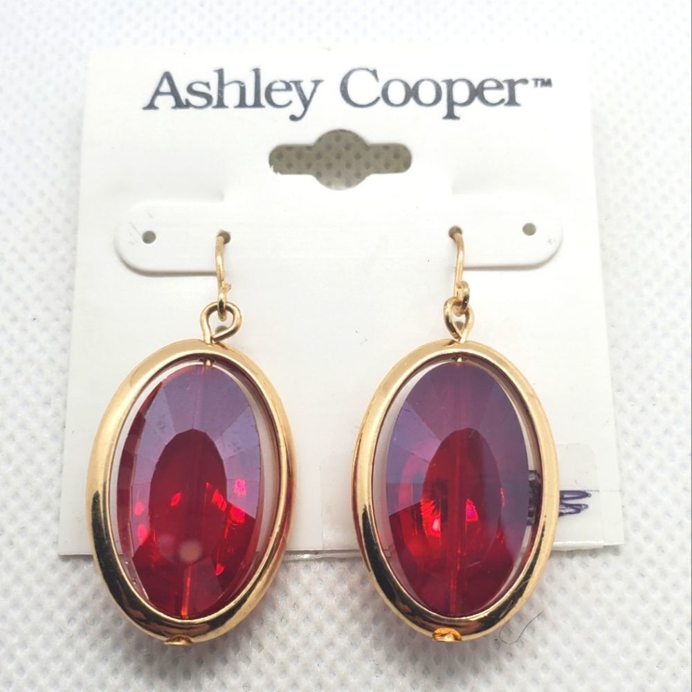 NWT Ashley Cooper Red & Gold Dangling Earrings